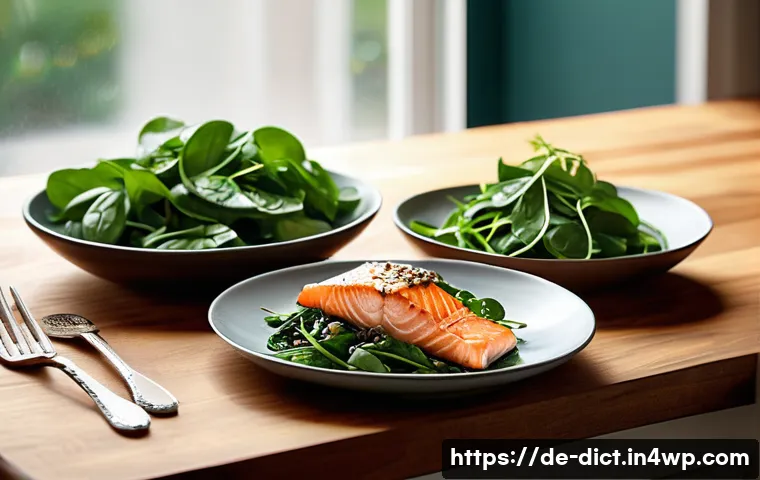 우울증 완화를 위한 간편한 요리 레시피 - A cozy kitchen scene featuring a freshly prepared salmon fillet plated alongside a vibrant walnut an...