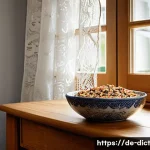 Home 20 우울증 환자에게 추천하는 건강한 간식 - A cozy German kitchen scene with a wooden table featuring a homemade muesli bar made of oats, nuts, ...